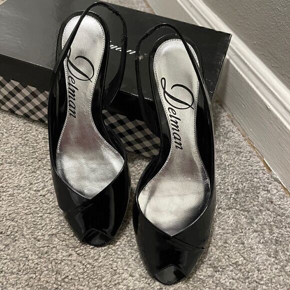 Delman z sling black patent shoes sandals - Picture 8 of 15